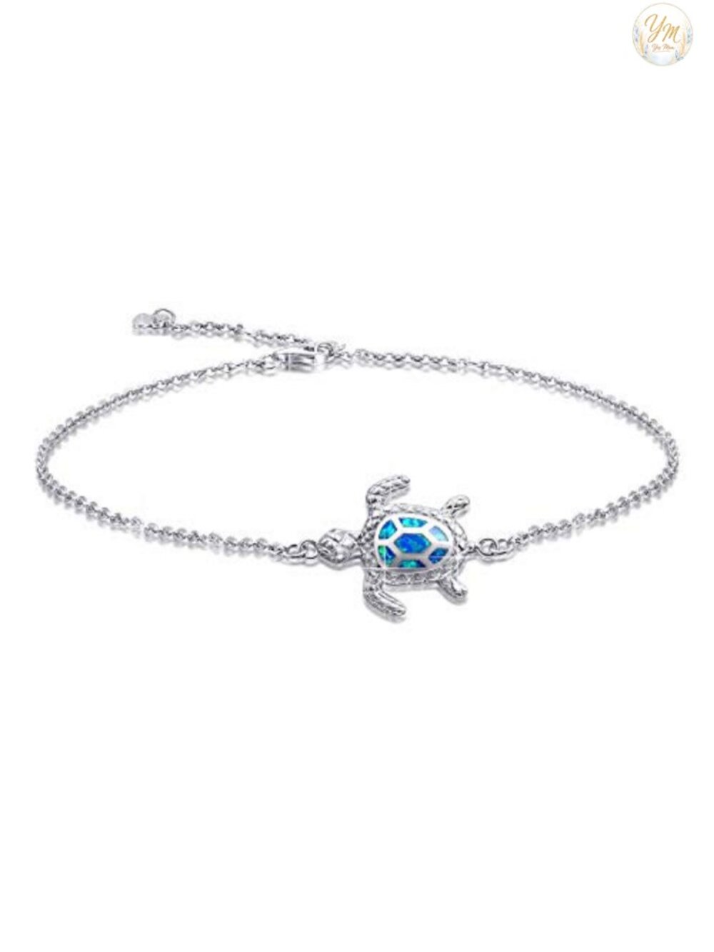 925 Sterling Silver Blue Opal Sea Turtle Anklet for Women